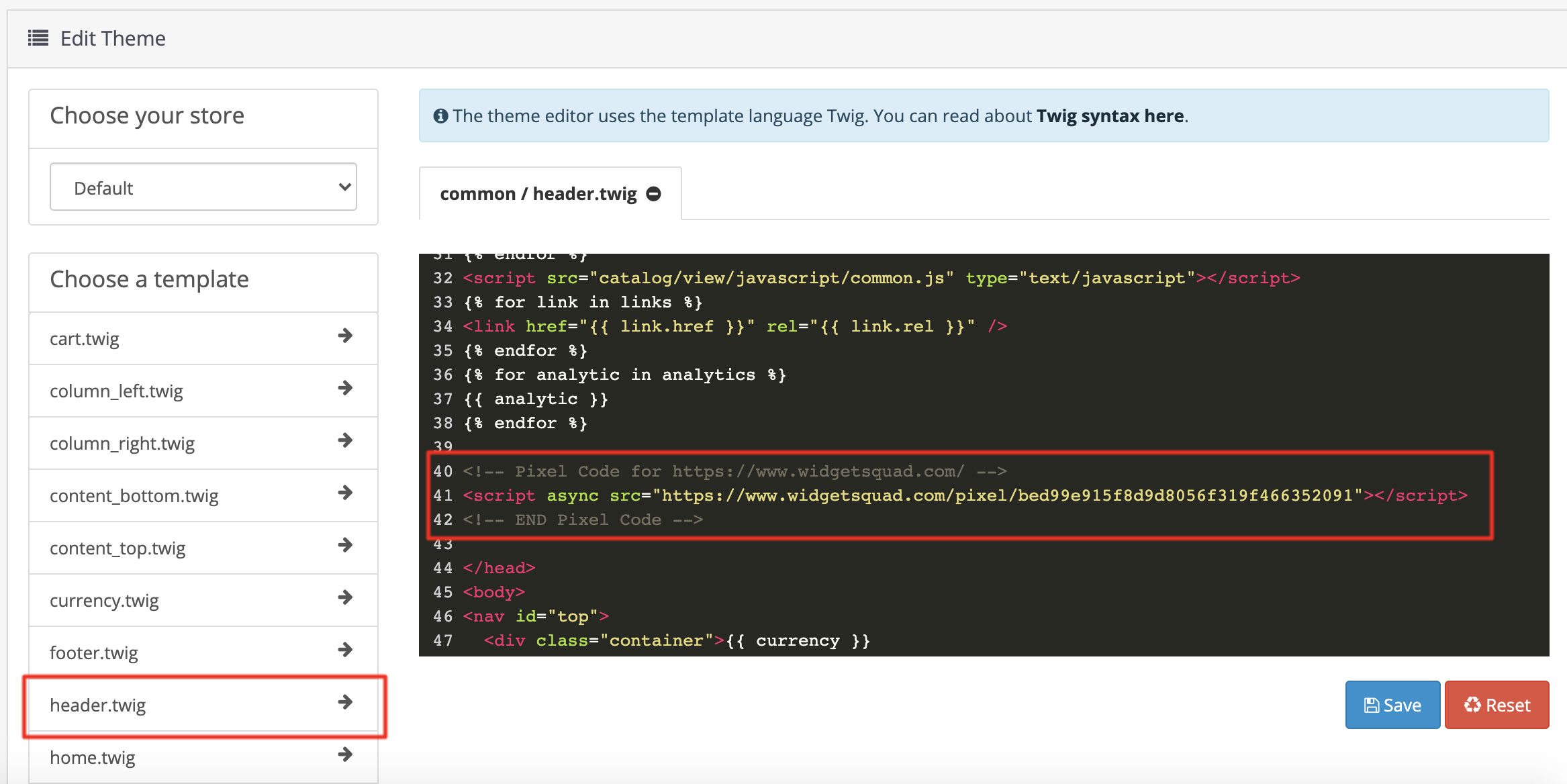 Install Pixel Script in HTML site - WidgetSquad